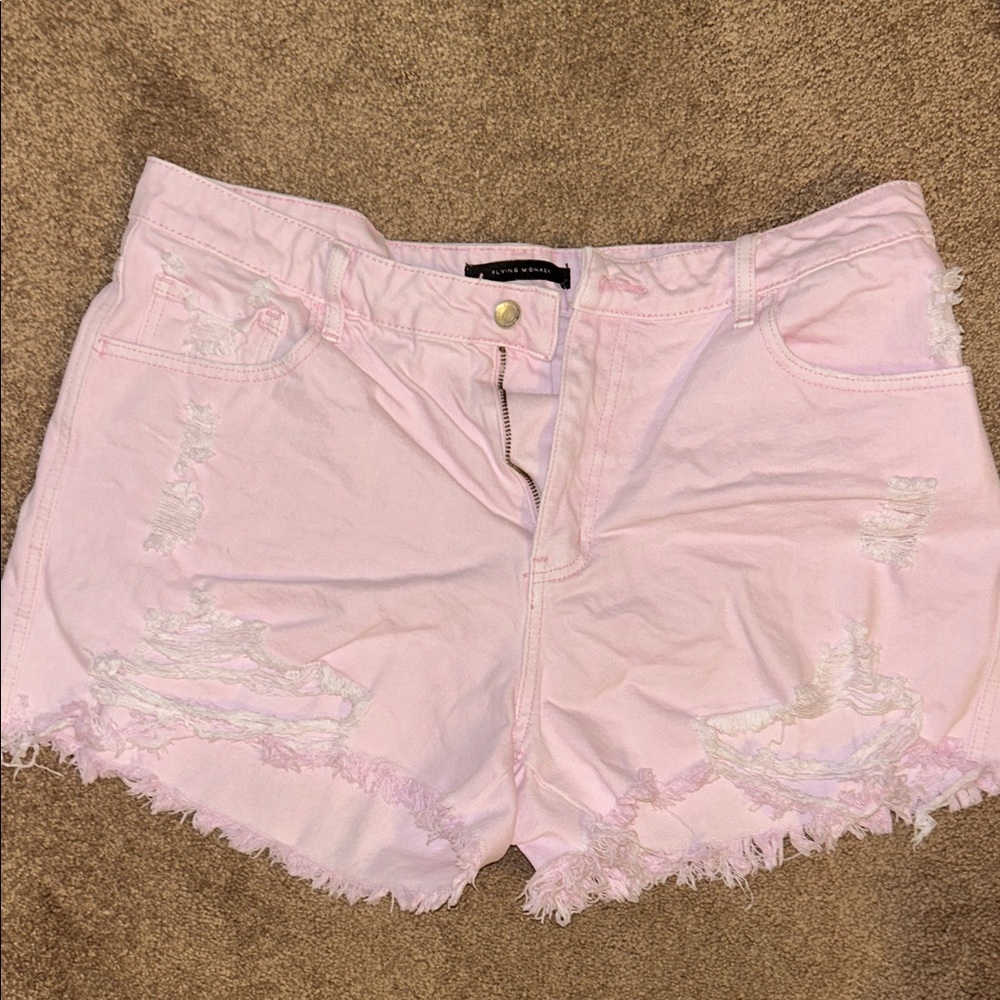 Flying Monkey Light Pink Distressed Jean Shorts 33